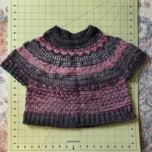 Women's Cropped Merino Wool Knit Sweater Purple, Pink, and Charcoal